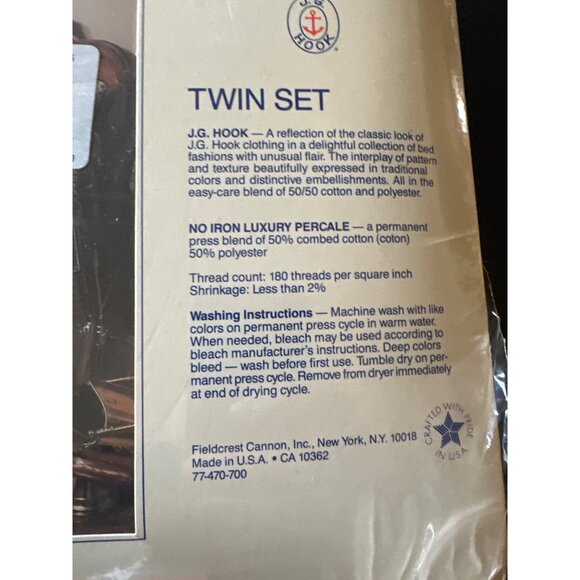 Fieldcrest J.G. Hook No Iron Luxury Percale Twin Sheet Set 1987 Striped New - Picture 4 of 7